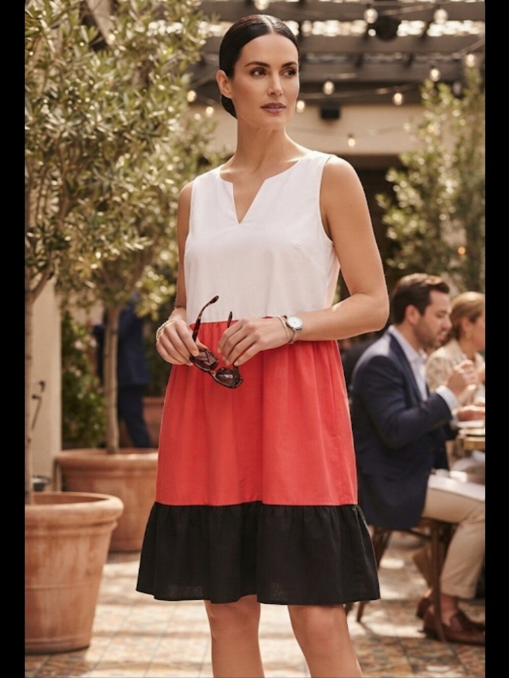 NWT'S PERCEPTIONS NY WHITE, ORANGE & BLACK TIERED DRESS